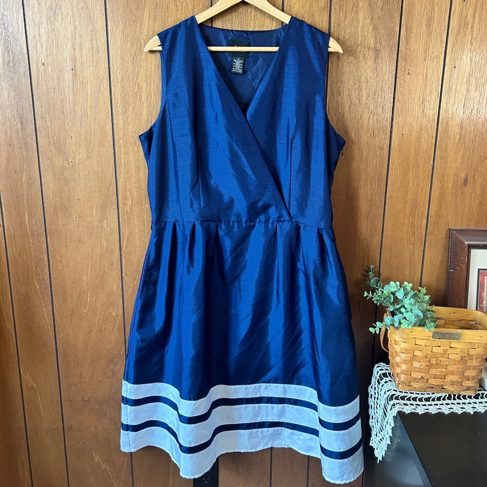 Vintage JM STUDIO by John Meyer‎ Navy Blue Sleeveless Faux Wrap Dress Size 14